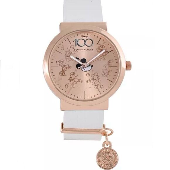 NWT In Gift Box DISNEY Minnie Mouse 100th Anniversary White Leather Gold Watch - Picture 1 of 12